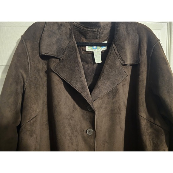 Plus Size Womens 2X Jacket Coat Faux Suede Button Up Pockets Faux Fur Brown New - Picture 7 of 9